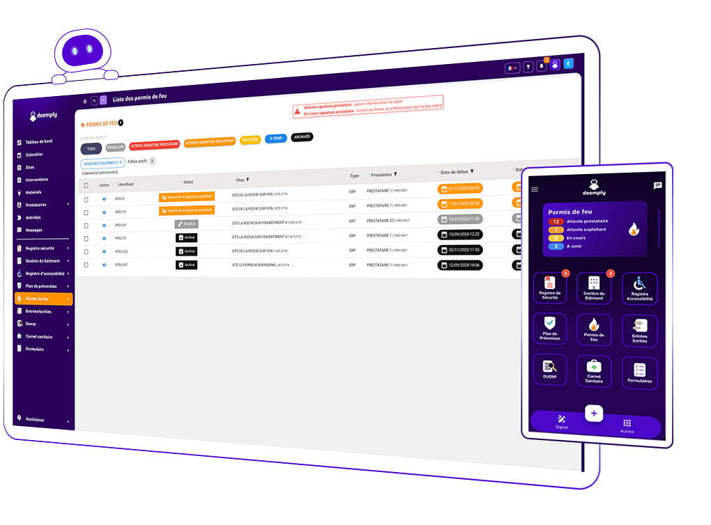 exemple de permis de feu rempli sur application mobile