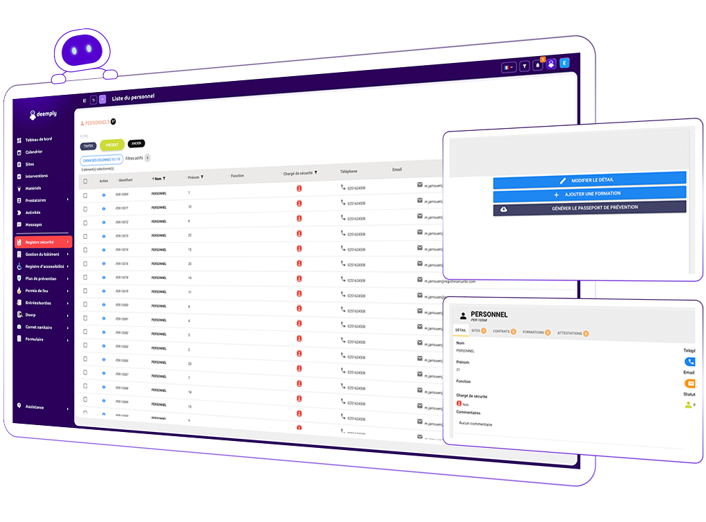 registre sécurité avec gestion du personnel