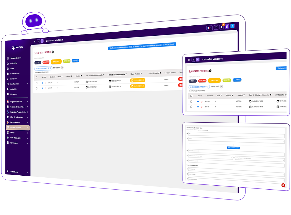 registre entrée sortie visiteurs avec ajout en ligne